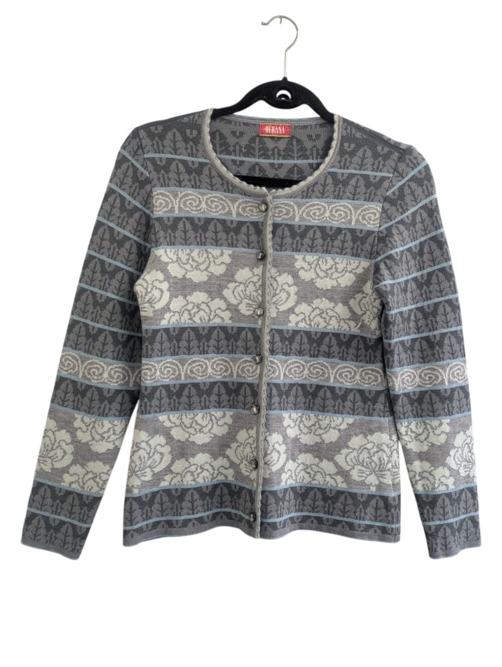 Oleana Wool Silk Blend Floral Print Cardigan